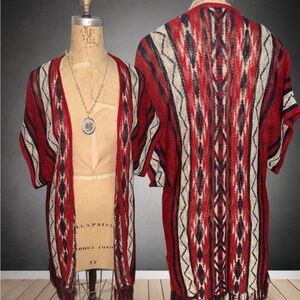 Maurices Red and Black Patterned Cardigan